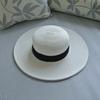 Korea Foreign Trade Summer French Wide Brim White Black Flat Top Straw Hat Women'S Sunshade Sun Hat Panama Top Hat