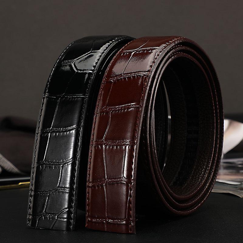 Men's Genuine Leather Crocodile Pattern Belt with Automatic Buckle - Business Style