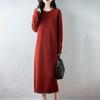 Women Sweater Dress 100% Wool O-neck Knit Long Pullover Winter Jumpers Wool Long Dress Female