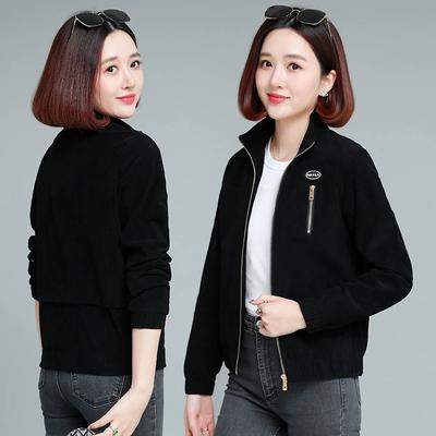 Женская короткая куртка, воротник-стойка, вельвет, весенние и осенние куртки, одежда для среднего возраста