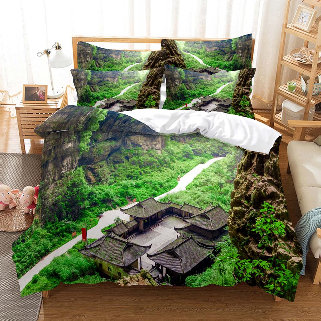 Building Famous Landscape Bedding Set For Bedroom Soft Bedspreads For Bed Home Comfortable Polyester Duvet Cover With Pillowcase