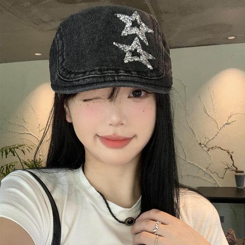 Звезда ковбойская шляпа вперед женская моющаяся старая маленькая берет ретро универсальная противоизносная черная шляпа художника