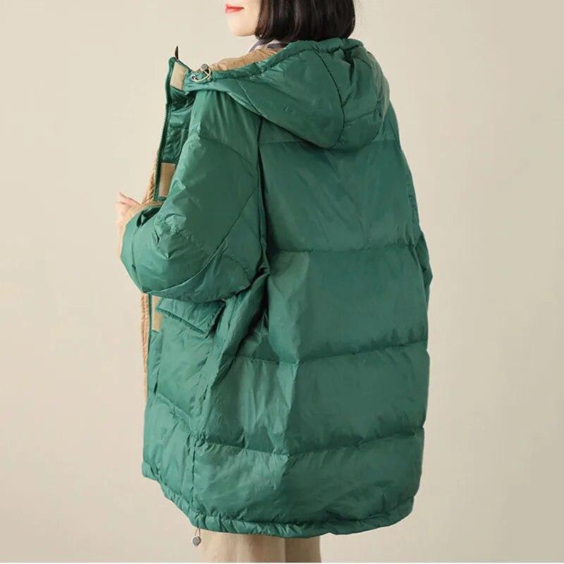 Женская зимняя куртка на белом утином пуху (90%), модная свободная куртка с капюшоном, теплые толстые зимние парки, женская зимняя верхняя одежда на пуху