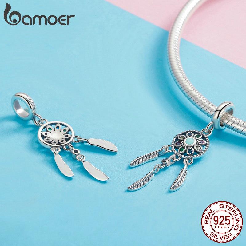 Bamoer 925 Sterling Silver Bohemian Dream Catcher Pendant Charm Fit Bracelet & Necklaces