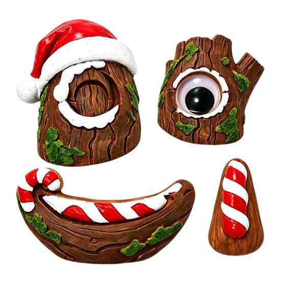 Easy Install Tree Face 5 Pcs/Set Outdoor Decor, Christmas Resin Art with Unique Trunk Decoration Santa Hat, Funny Eyes Nose Mouth Set for Garden Yard