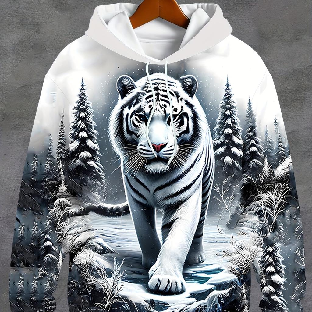 Осенняя толстовка с капюшоном, мужская свободная толстовка с капюшоном, рисунок тигра 3D-печати, мужская толстовка с капюшоном, толстовки Y2k для мужчин