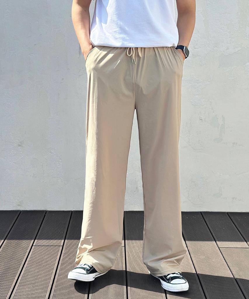 ROCKED GARAGE Unisex Cooling Semi-Wide Elastic Waist Pants_Beige