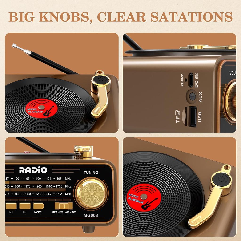 Vintage-Style Multi-Band Bluetooth Speaker/Gramophone