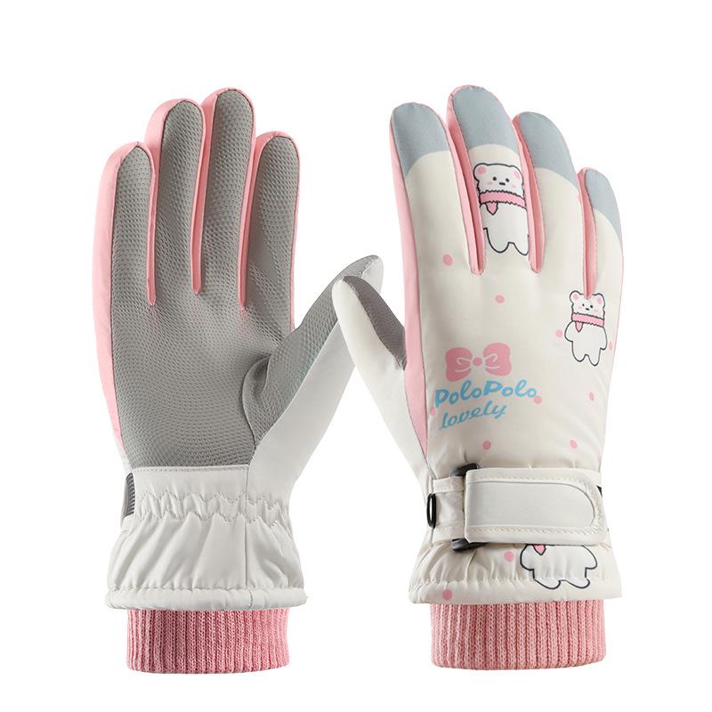 Kids' Winter Touch Screen Ski Gloves - Non-Slip, Windproof, Warm, Five-Finger Design with Velvet Lining