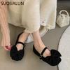 Fashion SUOJIALUN 2025 Spring New Brand Women Flat Shoes Fashion Big Bow-knot Ladies Elegant Mary Jane Shoes Soft Heel Dress Boat Shoes