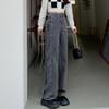 Осень-весна, джинсы, женские джинсовые брюки, винтажные прямые брюки, модные женские однотонные свободные повседневные широкие брюки на шнуровке