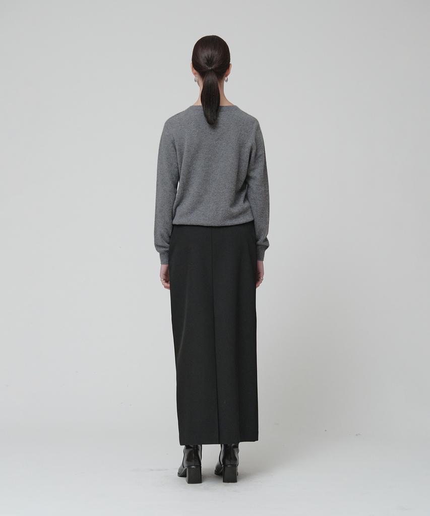 Muse [Essentiel] Aubier Minimal Wool-Blend Long Maxi Skirt_Black