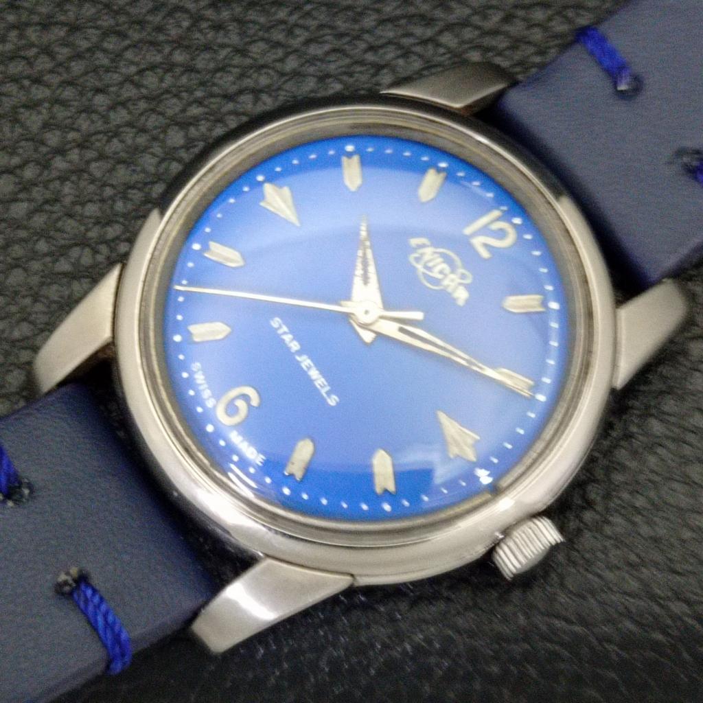Б/у ENICAR STAR JEWELS ШВЕЙЦАРСКИЕ МУЖСКИЕ ЧАСЫ С РУЧНЫМ ЗАВОДОМ С СИНИМ ЦИФЕРБЛАТОМ A431425-2 R107-a431425