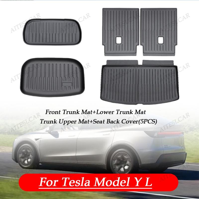 For Tesla Model Y L Whole TPE Floor Mats Four Seasons Waterproof Anti-Slip Mat Foot Pads Model YL Rear Trunk Mat Car Accessorie