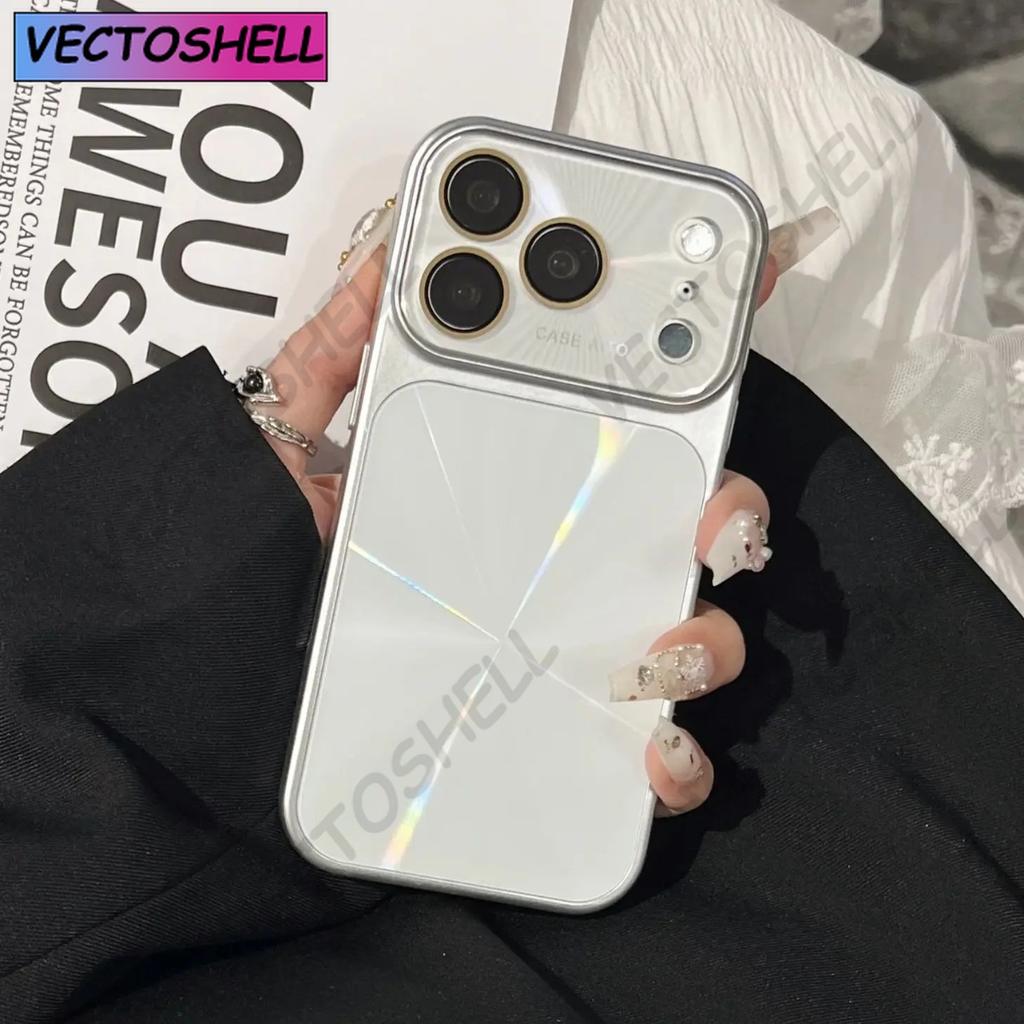 Сверкающий Лазерный Узор CD Большое Окно Чехол-Бампер Для iPhone 17 16 15 14 13 Pro Max Ударопрочный Кристальный Чехол с Защитой Камеры