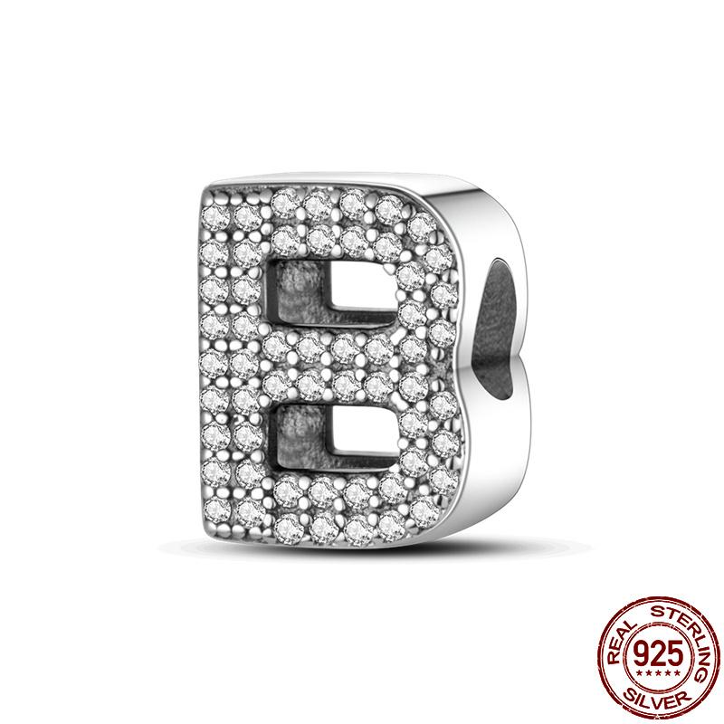 Silver 925 Charms Original Fit Original Bracele Silver Classic 26 Letters Beads Diy Charm For Women Jewelry