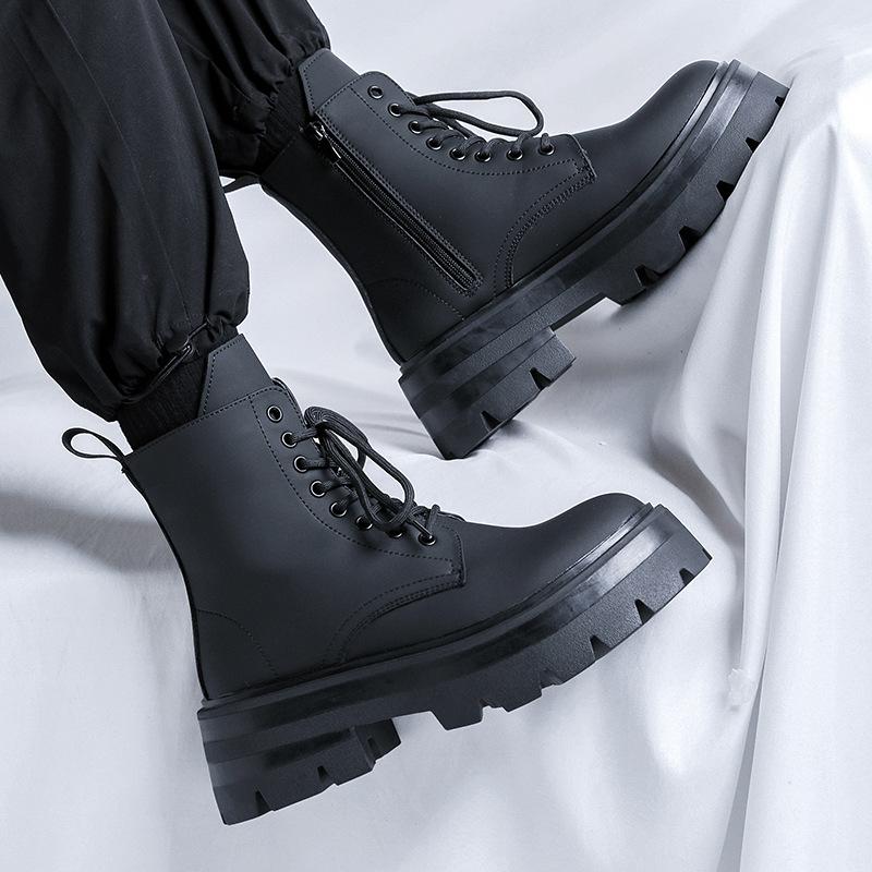 Мужские ботинки Мартин на толстой подошве, увеличивающие рост, кожаные ботинки 2024, новые кожаные ботинки средней высоты, дерби 3320-R