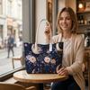 Moon Flower Print Tote Bag Fashion Casual Large Capacity Shoulder Handbag for Daily Use