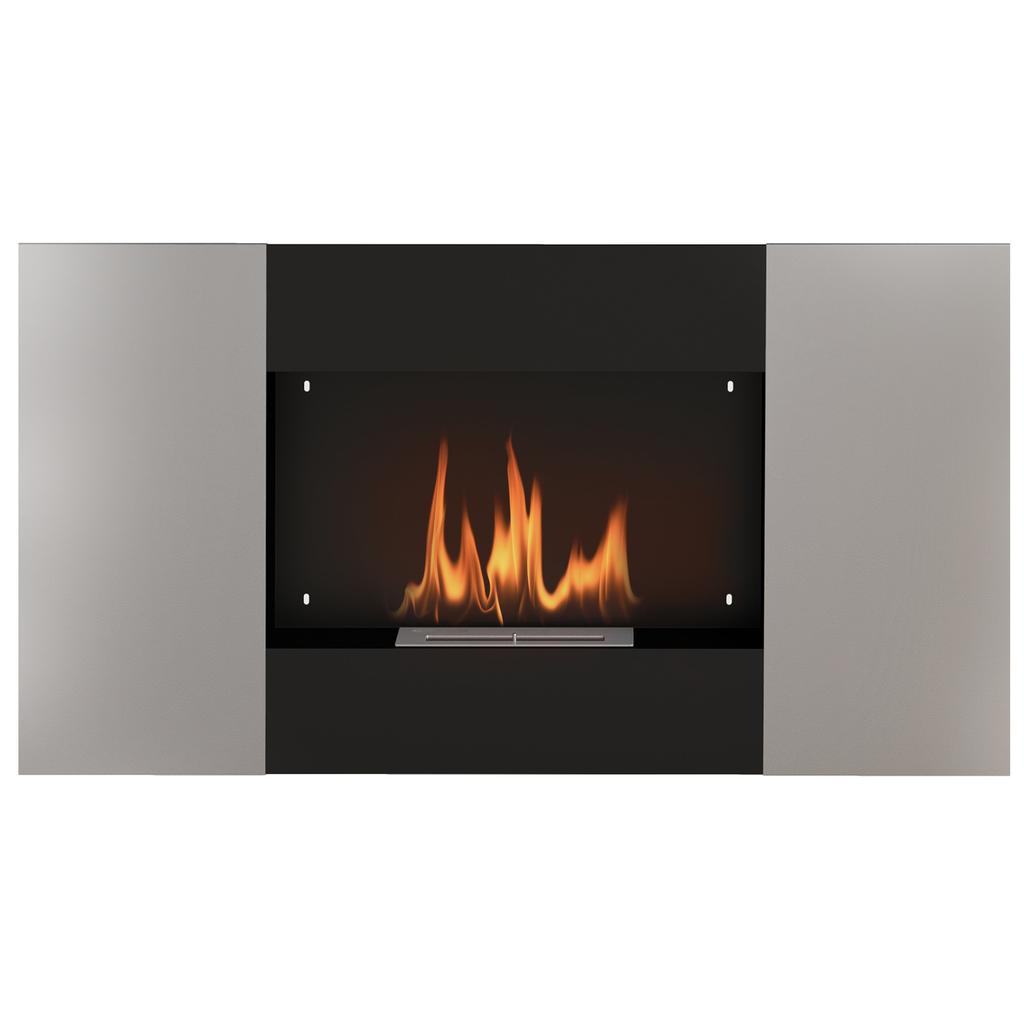0.9L Wall-Mounted Bioethanol Fireplace in Stainless Steel, 100x15x54 cm, Black and Silver