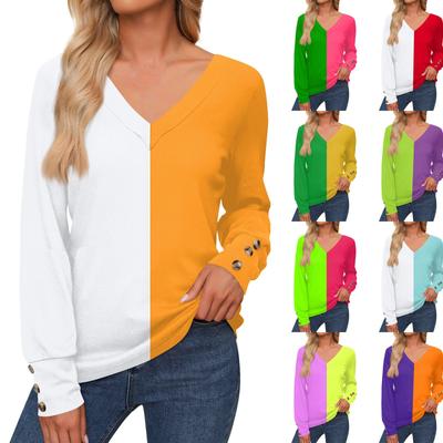 Женская повседневная модная рубашка с длинными рукавами и манжетами на пуговицах, свободная футболка с V-образным вырезом, осенняя одежда