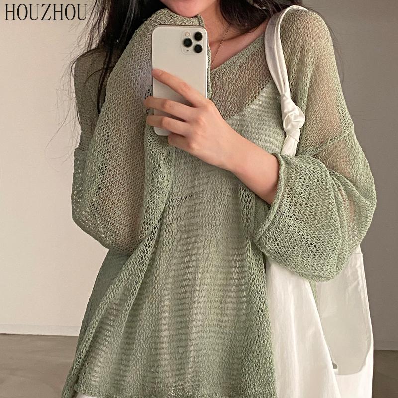 HOUZHOU открытые топы, женские винтажные элегантные повседневные уличные свитера с круглым вырезом, шикарные свободные свитера, трендовые пуловеры