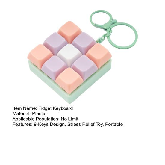 Yousheng 9-Keys Fidget Keyboard Keychain Stress Anxiety Relief Keyboard Clicker Keychain Portable Decompression Button Sensory Toy