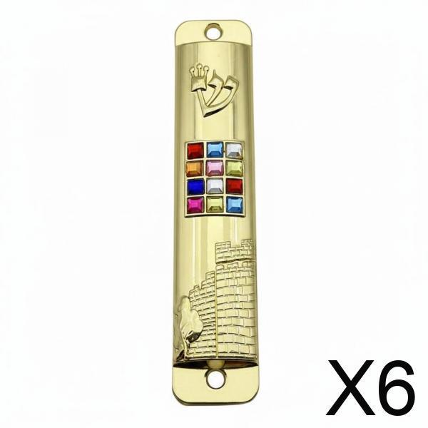 6xDecorative Mezuzah Door Plaque Semitic Script Symbol Metal Embedded Stones