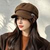 Autumn and winter new woolen retro literary cap showing small letters metal buckle versatile temperament octagonal hat