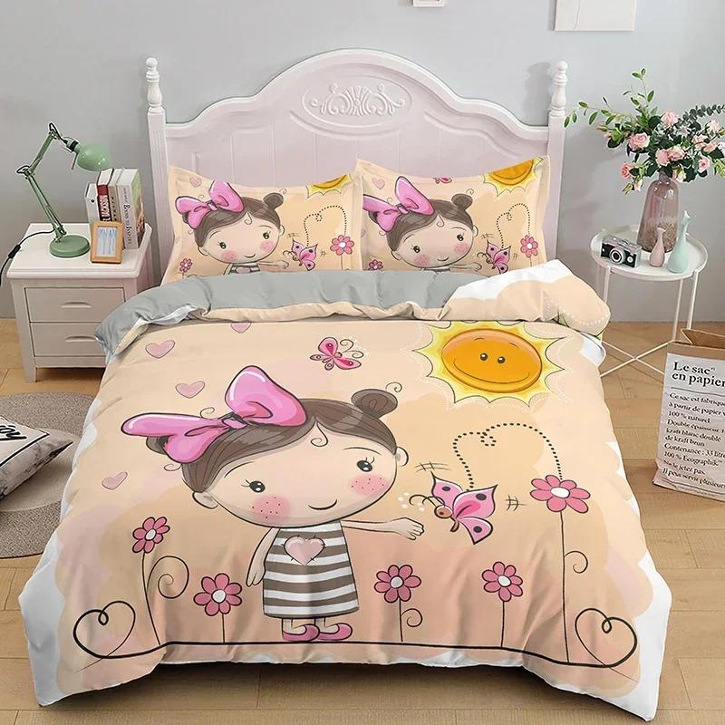 Cartoon Girly Watercolor Fashion Girl Comfortable Duvet Cover Pillowcase Bedding Set Children Bedroom Decoration Home Textile