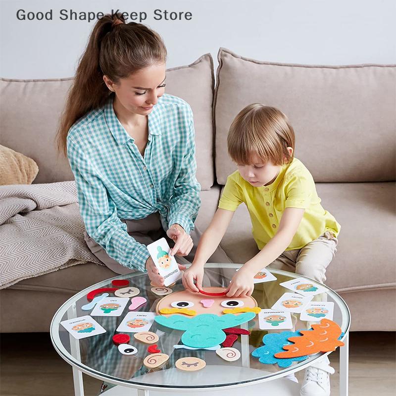 Монтессори DIY Игра с выражением эмоций из фетра, Пособие для эмоционального развития малышей