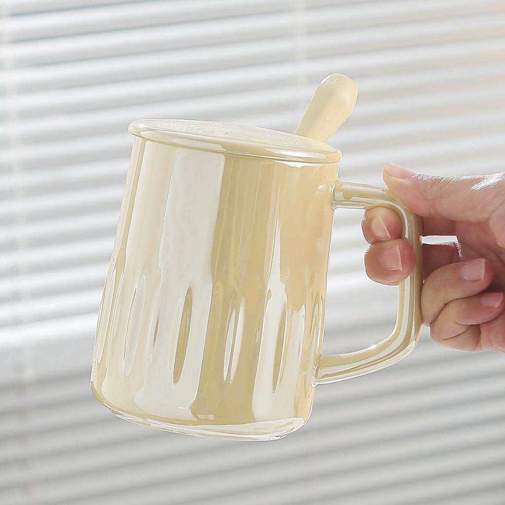 Pearlescent Glaze Mug Design Niche Ceramic Cup  Creative Cup for Girls  High Appearance Level  Couple Water Cup with Lid Household Use