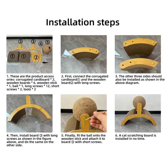 Когтеточка для кошек 3-в-1, картонная когтеточка с сизалевым шариком, деревянная рама, арочная когтеточка для активных кошек, для царапания и игр