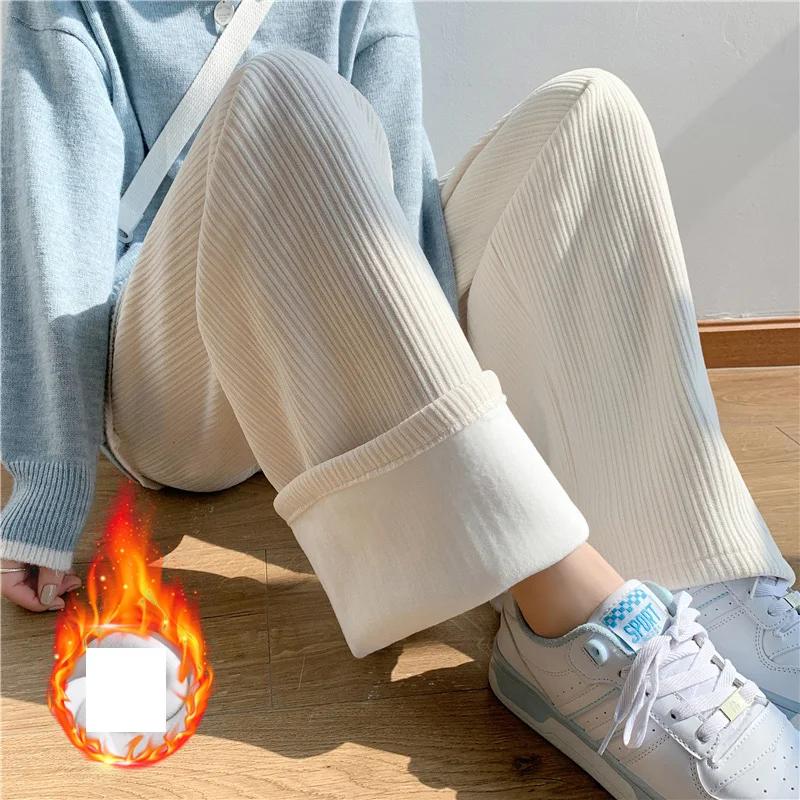 Осенние модные свободные повседневные плюшевые широкие брюки женские зимние толстые бархатные свободные женские брюки однотонные прямые офисные женские брюки с высокой талией 31057