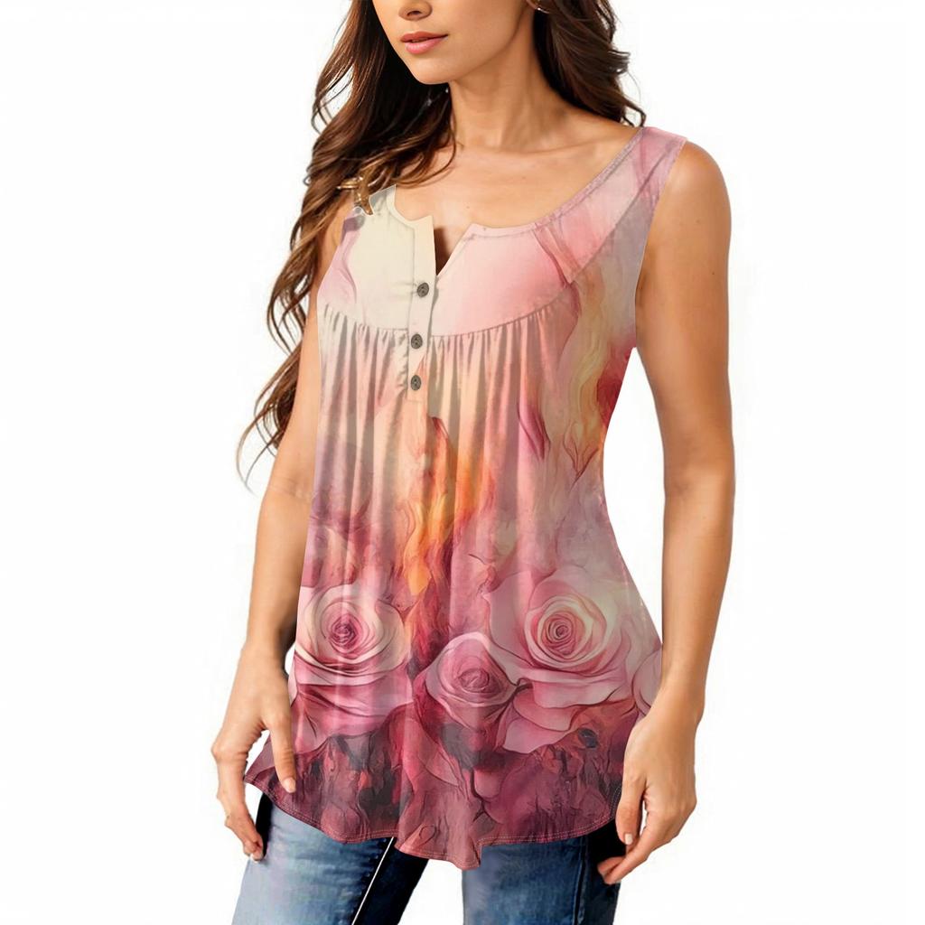 Женская мода плиссированная безрукавка повседневная футболка жилет топ на пуговицах