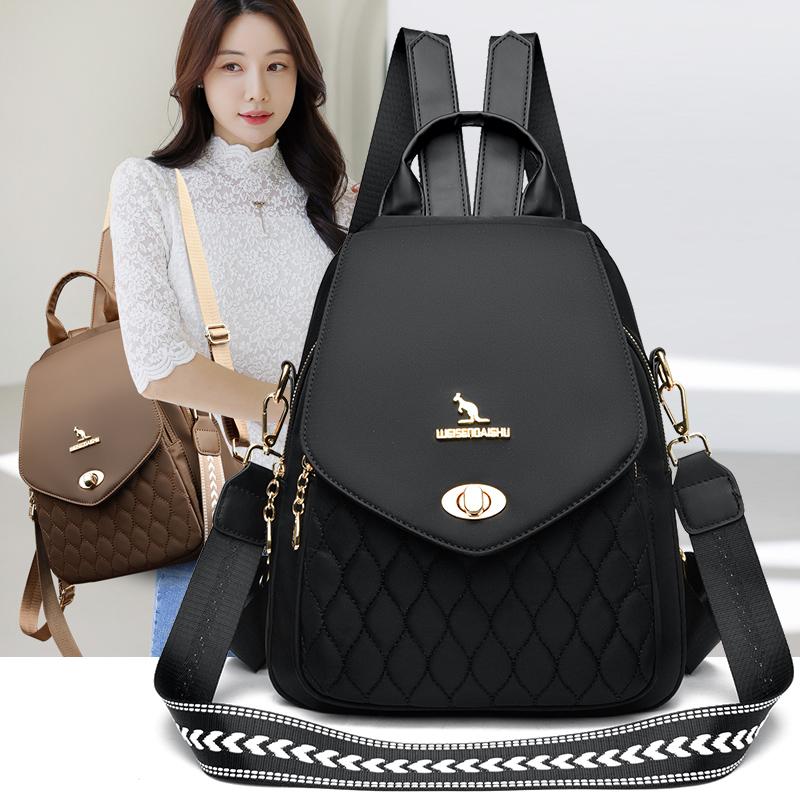 Fashion Large Capacity Nylon Backpack Women Casual Lingge Embroidery Thread School Bags for Teenager Shoulder Bag New Travel Bag