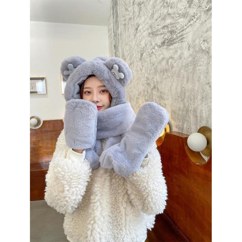 Hat Female Autumn and Winter Warm Knitted Wool Snow Hat Cycling Mother Fashion Ear Protection Headgear Scarf Integrated Hat