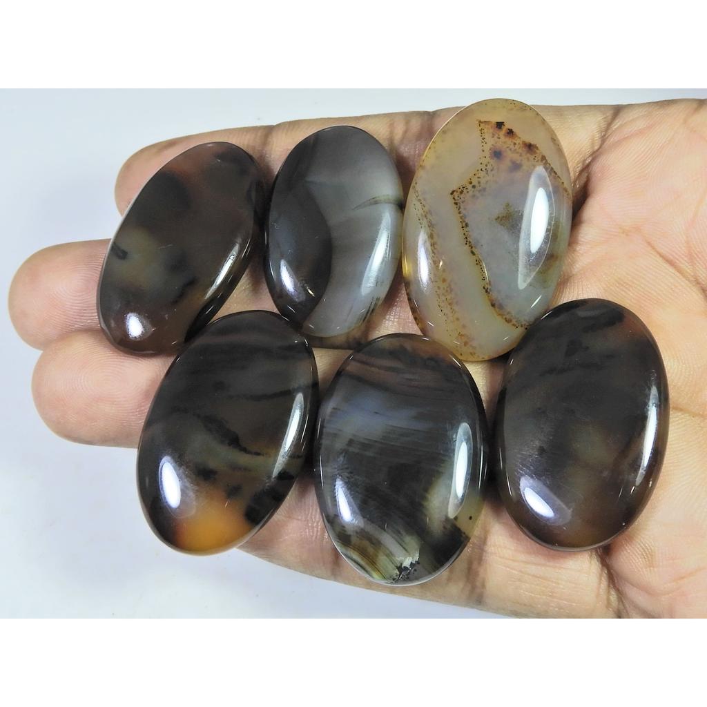 06Pcs Natural Montana Agate Oval Cabochon Loose Gemstone 272Cts. Lot C-493