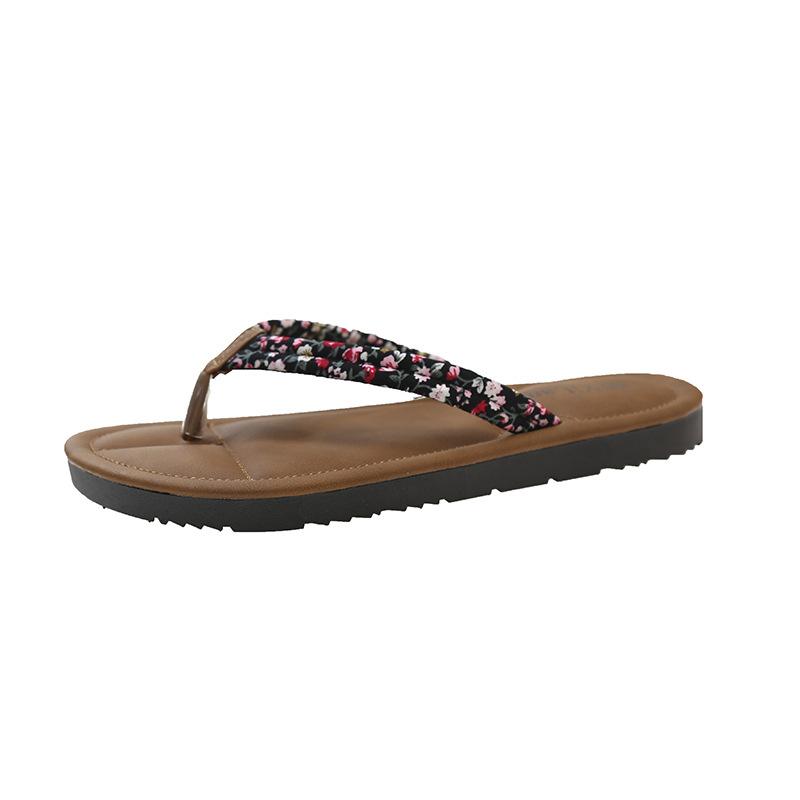 Внешнеторговые шлепанцы на плоской подошве для женской уличной обуви 2025 лето новые больших размеров модные цветочные шлепки пляжная обувь