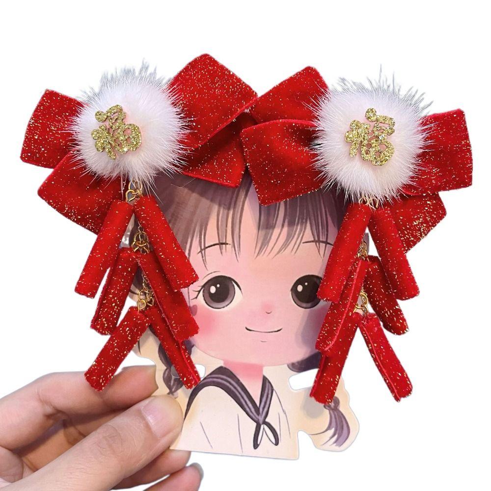 Ancient Girls Velvet Headwear New Year Headdress Kids Barrettes Rabbit Tassel Hair Clips Children Hairpin Hair Accessories
