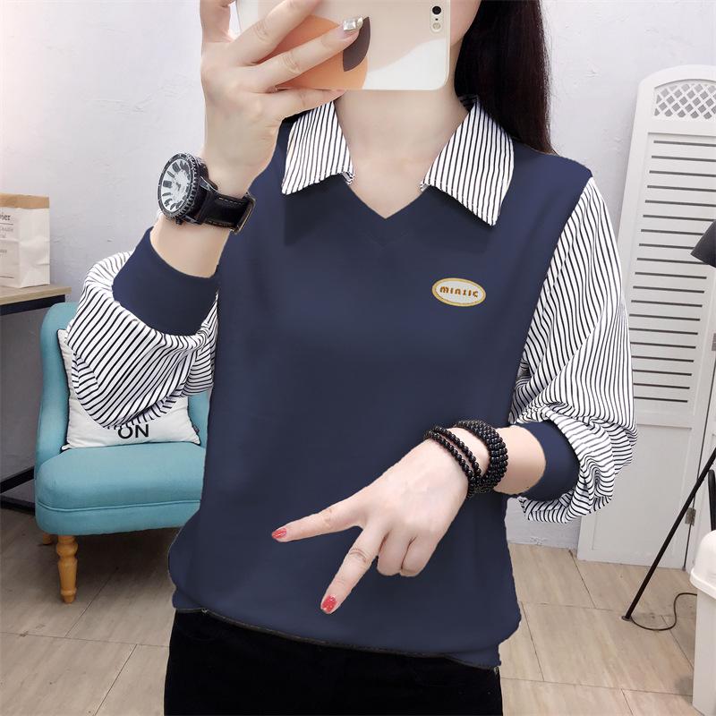 2025 Women's Long Sleeve Striped Knit Polo Collar Top