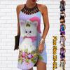 Летнее модное сексуальное платье без рукавов, мягкое повседневное платье с 3D принтом различных кошек, платье на бретельках без рукавов, летнее платье на подтяжках