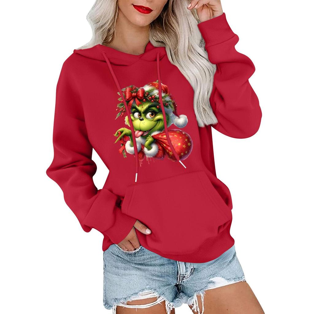 Women's Casual Comfortable Neck Hooded Long Sleeve Christmas Print Warm Sweatshirt
