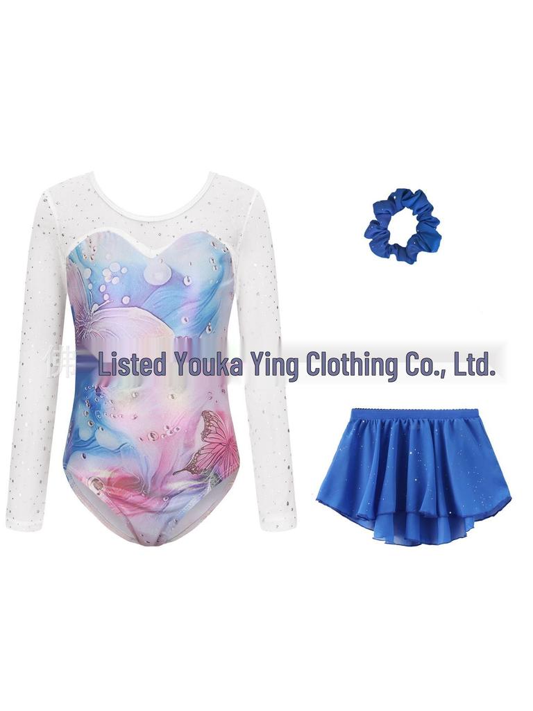 Butterfly Gymnastics & Ballet Dress for Girls with Gauze Skirt and Headband