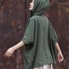 Johnature Women Vintage Ramie Hooded Top Half Sleeve Solid Color Tees Summer Loose Pockets Button Women T-shirts
