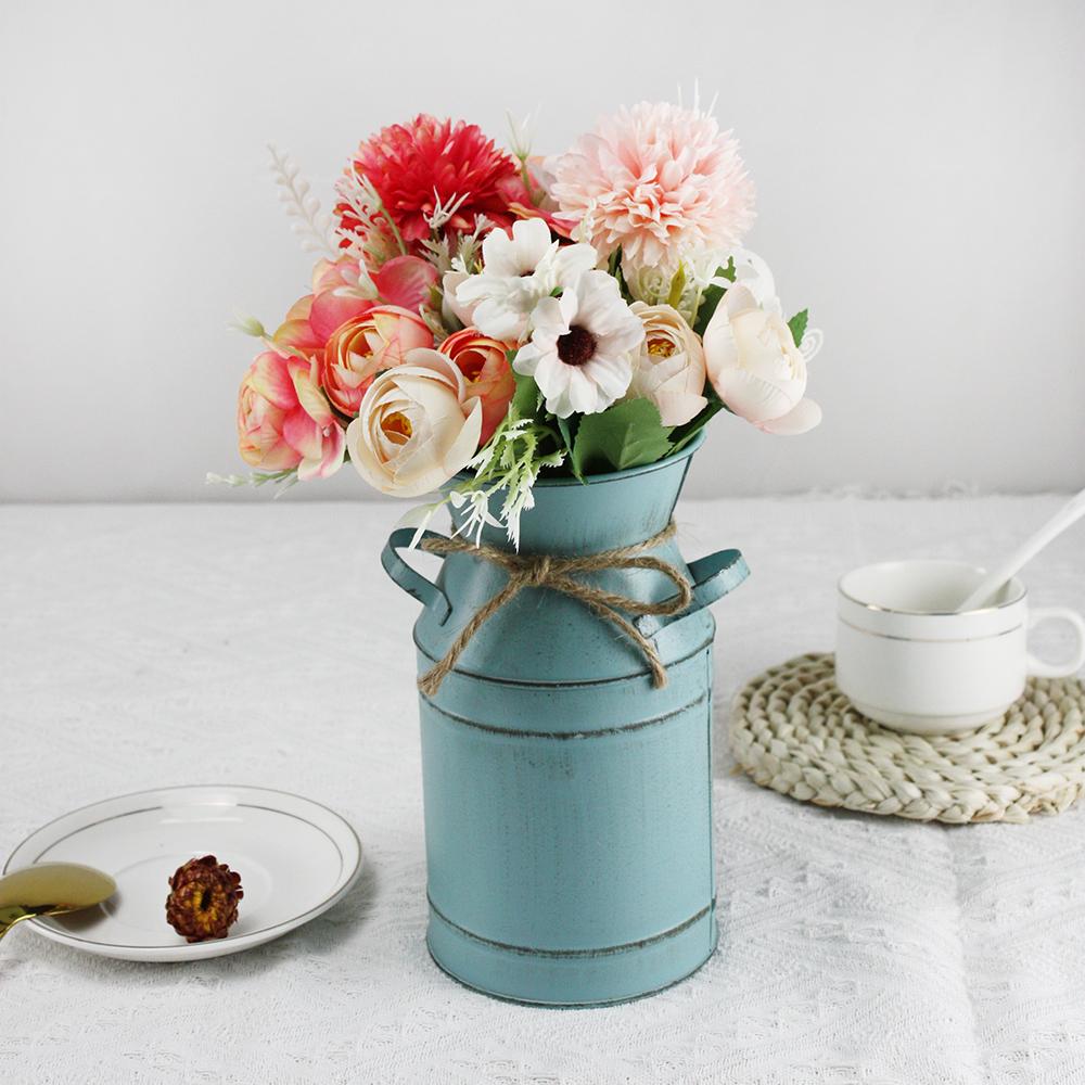 Набор из 3 предметов, два имитационных букета с ретро-железной вазой для спальни, гостиной, офиса, кабинета, вазы, украшения