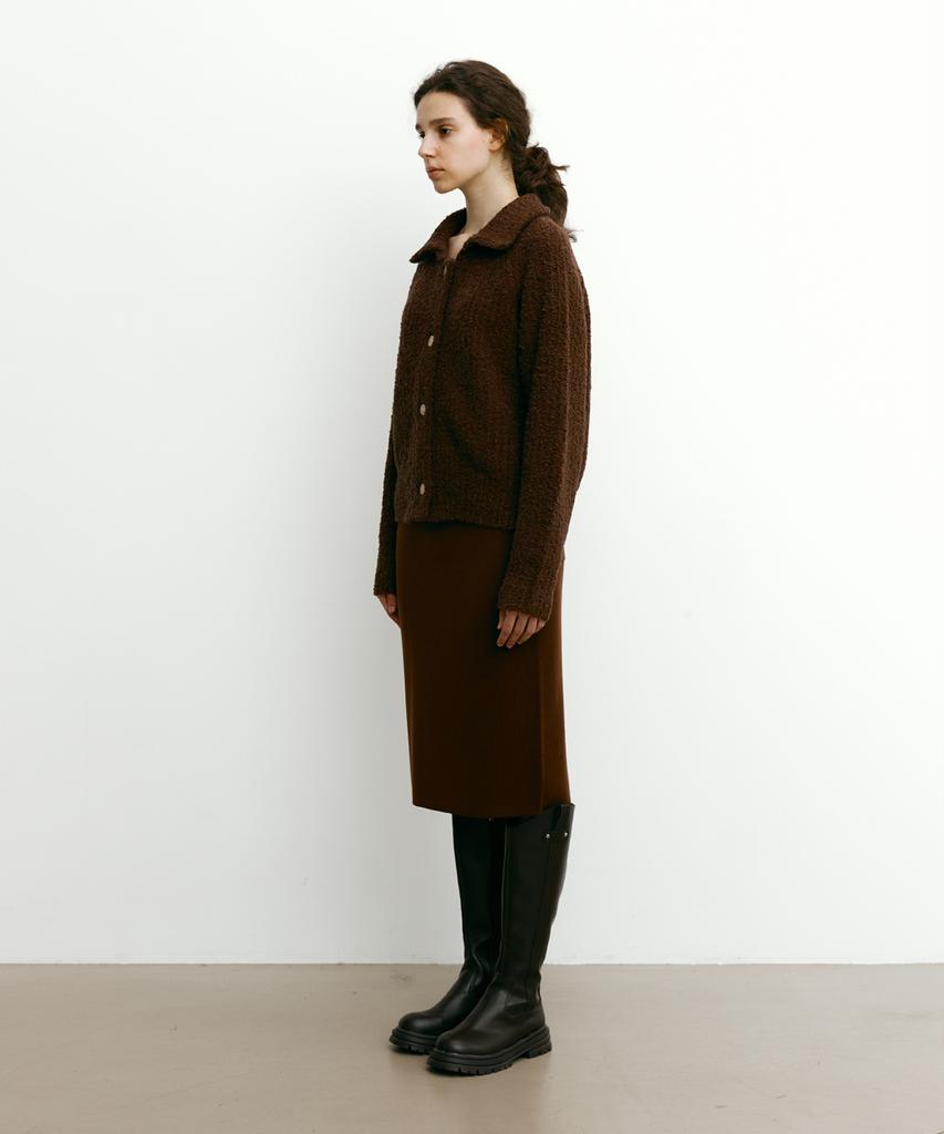 Step Around Merino Wool H-Line Mid Knit Skirt (Brown)