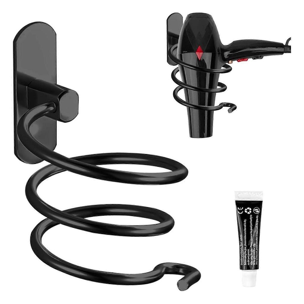 Aluminum Hairdryer Holder Convenient Hair Dryer Armrest Wall Mounted Blow Dryer Hanger Hairdryer Organizer Stand Black