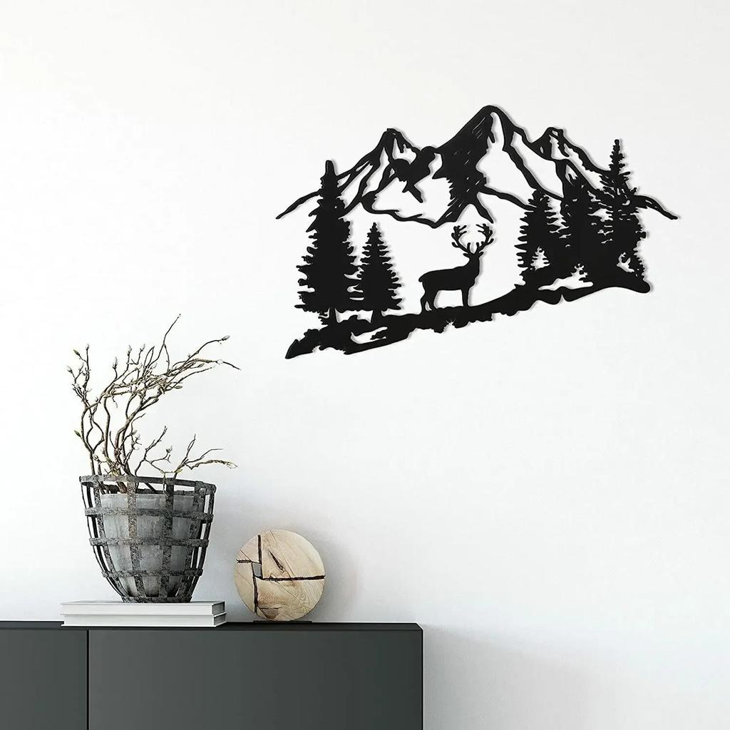 Metal Deer Wall Art Forest Deer Wall Decor Metal Mountain Deer Cabin Decor Wall Decor Metal Wall Hanging