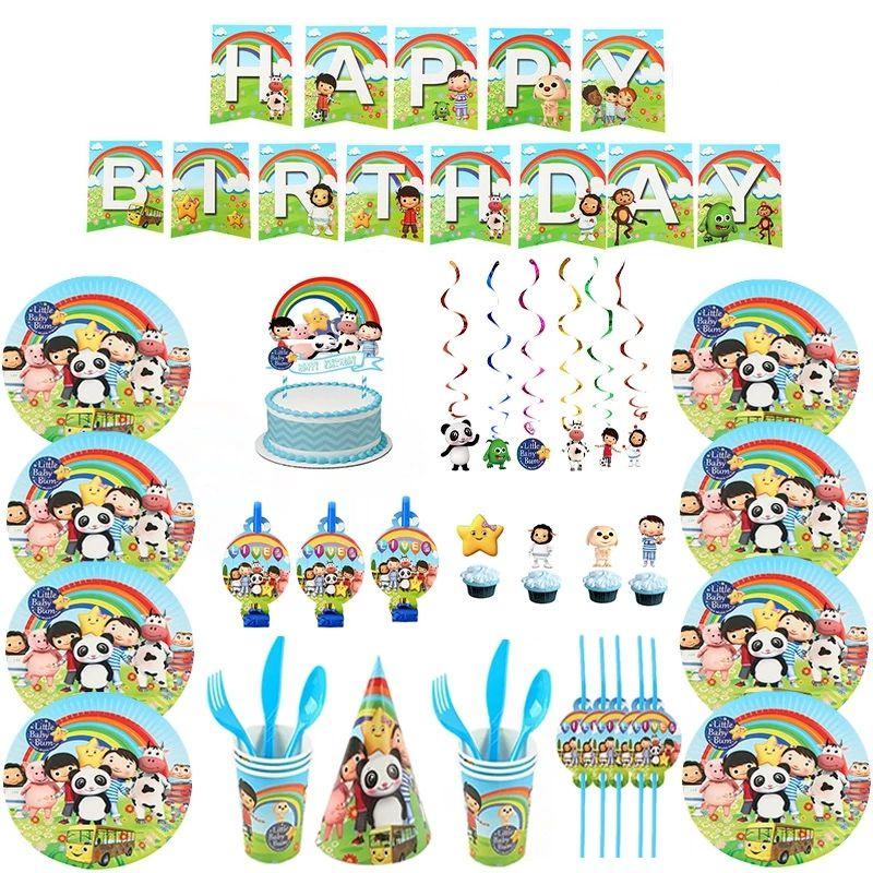 Принадлежности для дня рождения в стиле Little Baby Bum с праздничной посудой и декором