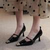Fashion Women's Fashion Slim Heel Shoes Spring New Metal Square Head Shallow Mouth Word with Anti-slip Wear-resistant High Heels
